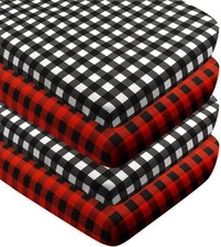 4 Pack Buffalo Check Plaid Neutral Unisex Fitted Baby Crib Standard, Red