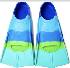 Kids Swim Fins Youth Short Blade Swimming Training Flippers, Blue/ Green Small