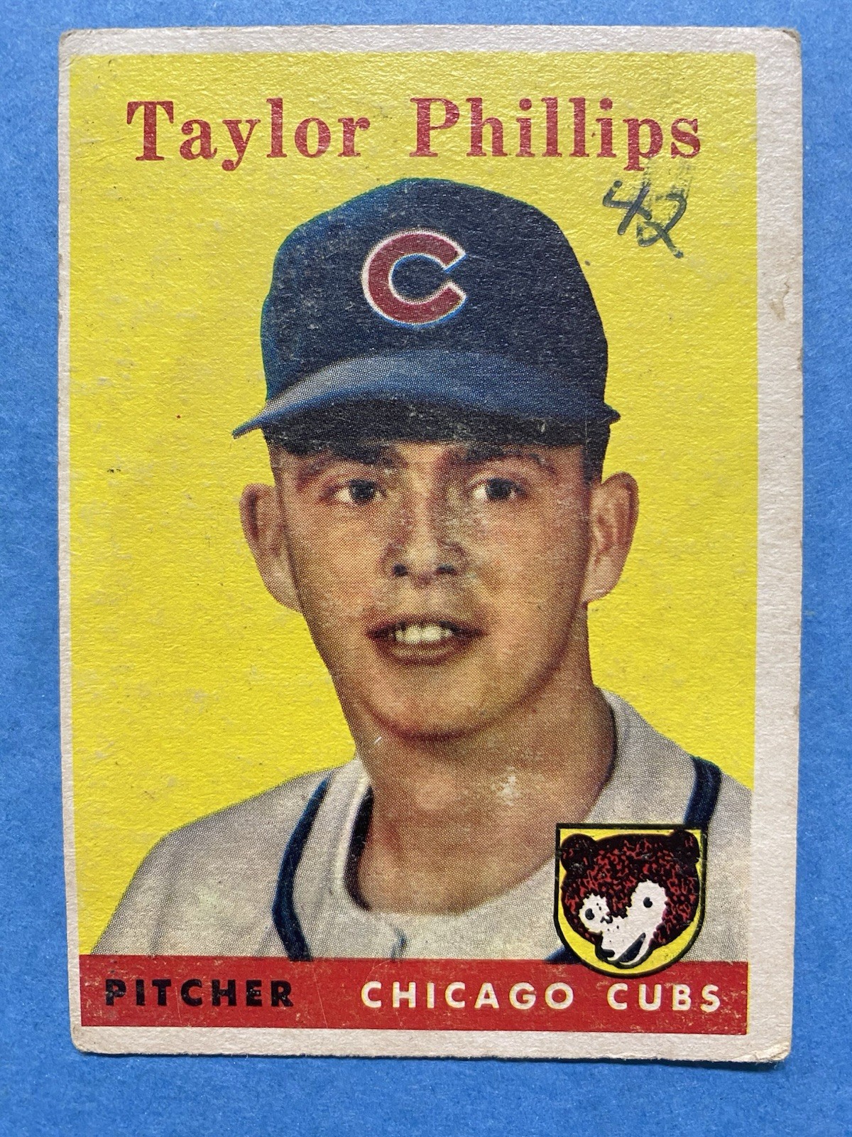 1958 Topps - Taylor Phillips #159 Chicago Cubs Baseball Card No Creases Ink