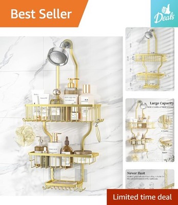Multi-Functional Shower Caddy - Rust-Resistant Aluminum with 10 Hooks & Basket