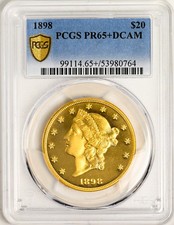 1898 LIBERTY HEAD $20 PCGS PR 65+ DCAM