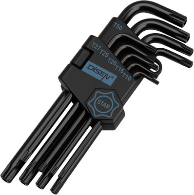 9 Pieces Torx Star Allen Wrench Set, Long Arm Star Key Set T10-T50, Chrome Vanad