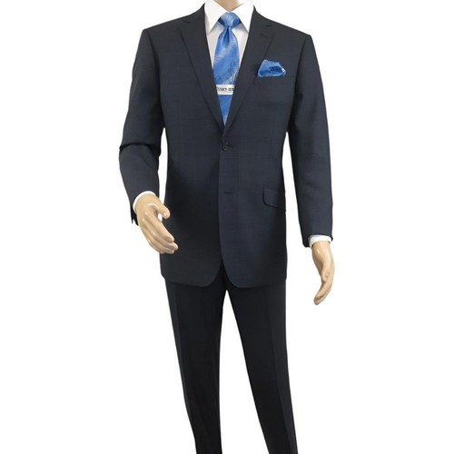 Traje de hombre Renoir Super 140 lana ventilación lateral calce ajustado inglés a cuadros 559-3 azul marino - Imagen 1 de 21