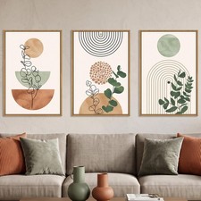 Boho Abstract Terracotta Green Framed Canvas Wall Art Set -16"x24"x3