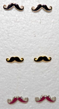 Three Pair Of Mustache Earrings 1 Large 1 Small Black 1 Pink And Silver No Backs