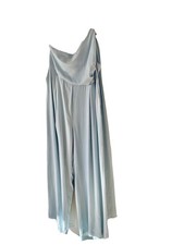 Karen Millen Satin Crepe Drape 1 Shoulder Wide Leg Jumpsuit Pale Blue Size 24