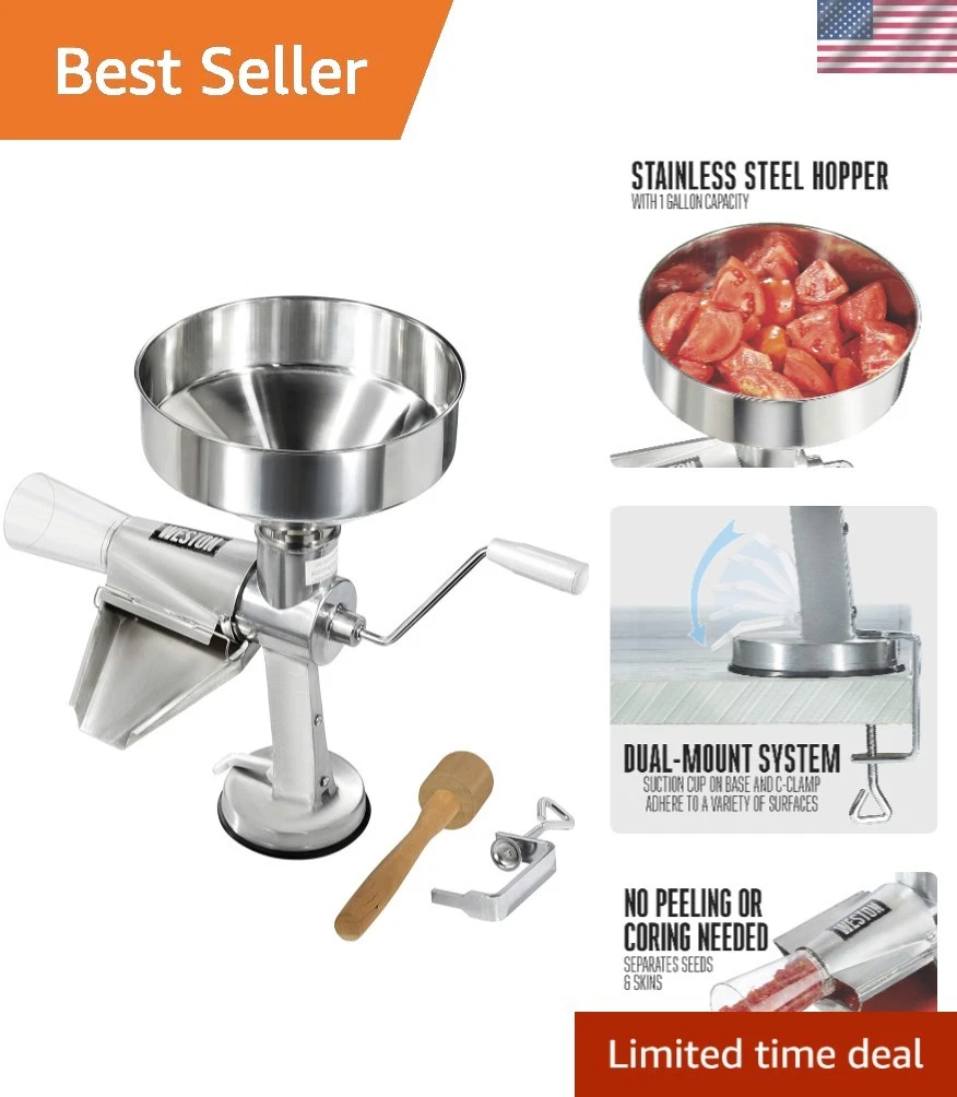 Metal Tomato Strainer, 1 Gallon Hopper, Stainless Steel