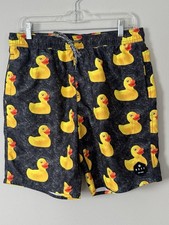 Neff Swim Trunks Mens Medium Black Yellow Rubber Duck Drawstring