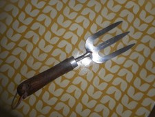 Heavy duty stainless steel garden hand fork, old ash handle.