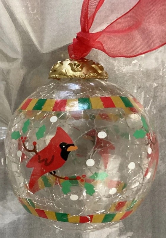 Cardinal Crackle Glass Christmas Holiday Ornament Gold EUC Heavy Russ Berrie