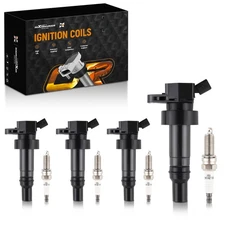 Ignition Coil Pack and Iridium Spark Plug Set of 4 For Hyundai Accent Kia Rio