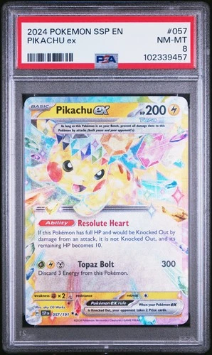 2024 POKEMON SSP EN-SURGING SPARKS #057 PIKACHU EX PSA 8