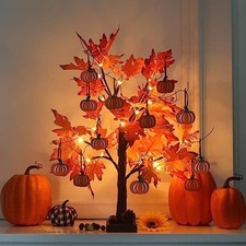 Maple Leaf Tree Fall Decor w/ 12 Pumpkin Ornaments 24 LED Lights