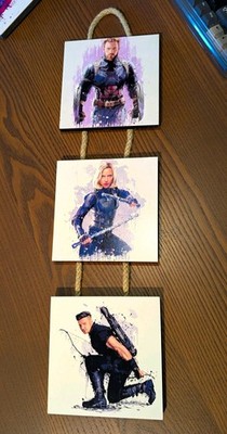 MARVEL | 3x Wandbilder Holz Mit Seil - Captain America/Black Widow/Hawkeye