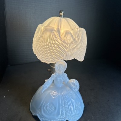 Vintage Frosted Blue Glass Southern Belle Lady Boudoir Bedroom Table #R124
