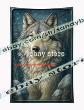 Wolf Portrait Tapestry Winter Forest Wall Hanging nordic wildlife 59X82 in