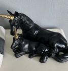 Vintage Unicorn 996 1990 Black Mother & Foal . Bottom Needs Repair