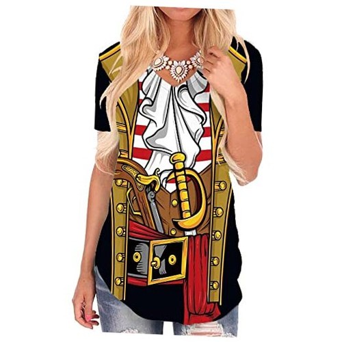 Costume Women V Neck Funny 3D Print Graphics Novelty X-Large Pirate Shirt