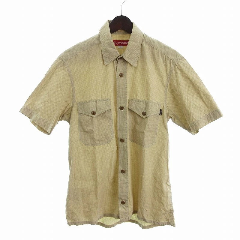 Chemise Supreme manches courtes carreaux coton 802WPG beige M GY19 AA homme s