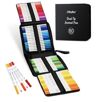 Ohuhu 80 Farben Marker Dual Tip Pinsel & Fineliner - 1 Stück (80er Pack) 