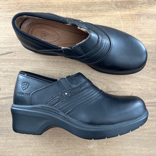 Ariat Womens Steel Toe Clog Work Shoes Slip On 10002368 Black Leather Size 7.5 B - Picture 3 of 5