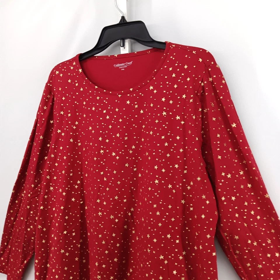 Camisa Coldwater Creek Mujer Talla PXL Rojo Dorado Estrellas Manga Larga Navidad Top Foto 2 de 4
