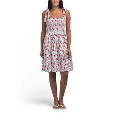 Joie Floral Smocked Tiered Midi Sundress Red Blue White Tie Shoulder Medium