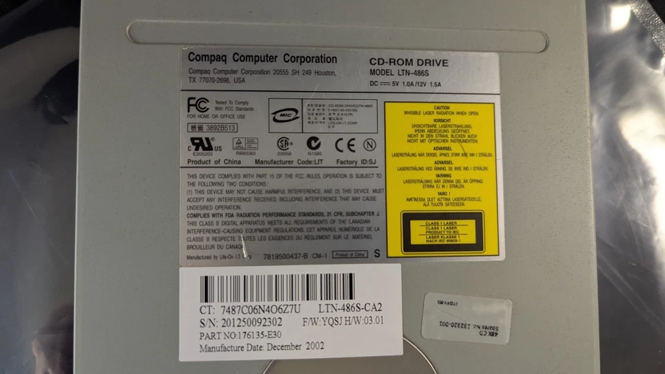 IDE 5.25" 48x CD ROM DRIVE - Compaq LTN-486S / 176135-ED0 / 326773-001 - Image 2 of 3