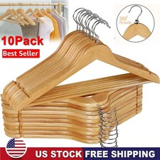 10 Pack Wooden Hangers Suit Hangers Premium Natural Finish Cloth Coat Hangers