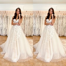 Boho Wedding Dresses Sweetheart Lace Appliques A Line Sweep Train Bridal Gowns