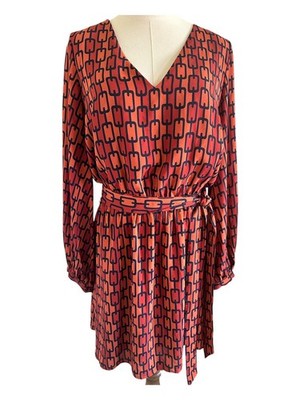 Express Burnt Orange Black Sz L Dress Chain Links Y2K Lined Office Old Money