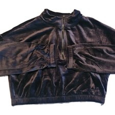 Bozzolo Blk Velour 1/4 Zip Long Sleeve Crop Shirt W/Elastic Hem, Cuffs Jr. SZ L