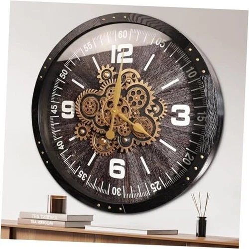 Wall Clocks for Living Room Decor, Large Real Moving Gears Clock, 27 inch Black