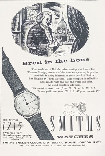 Smiths watches. Vintage original magazine print from 1951. (7x5 inches)
