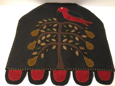 Partridge in A Pair Tree on Black Felt Hand Sewn Table Mat Wall Hanging Homemade