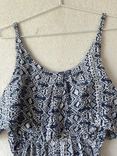 Sari Blue Maxi Dress Size 8 Cold Shoulder Strappy Side Slit Elastic Waist - Picture 4 of 11