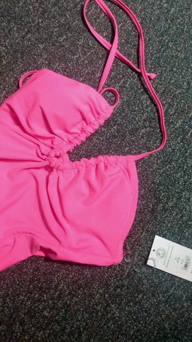 No Boundaries Juniors' Solid Hot Pink One-Piece Swimsuit M (7-9) - Picture 6 of 7