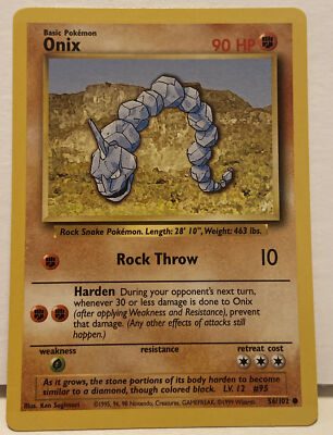 Onix 56/102 Base Set Common Pokemon Card Unlimited Edition Near Mint