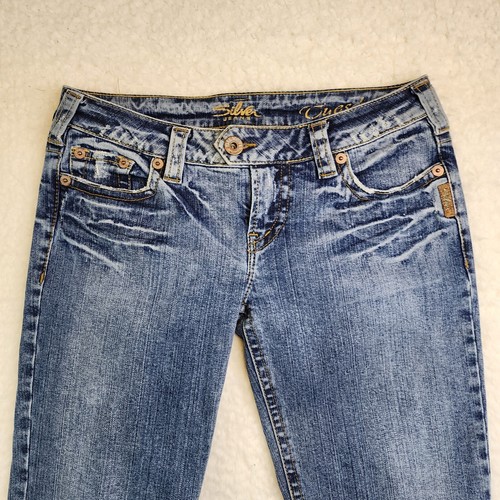 Vintage Silver Tuesday Jeans Denim 30/31 Blue Faded Flare Leg Y2K Stretch Bling - Picture 2 of 13