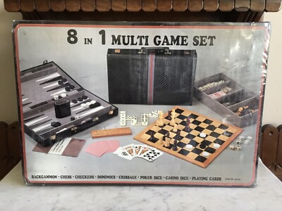 New Vintage SUN Products Deluxe 8 in 1 Multi Game Set With Leather Case RARE