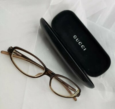 Gucci Made In Italy Brown Oval Prescription Eyeglasses With Black Gucci Case  