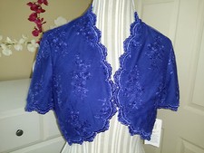 ALEX Evenings Blue Floral Embroidered Lace Mesh Bolero Shrug Crop Jacket Sz 6