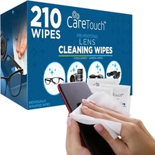 Care Touch Lens Wipes for Eyeglasses - 210 Individually Wrapped Pre-Moistened Wi