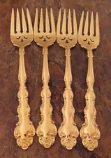 Oneida Gold Beethoven Set of 4 Salad Forks Golden Stainless Flatware Lot E
