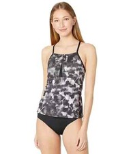 Nike L126102 Womens Black Cloud Dye Strappy Cross-Back Tankini Top Size XS