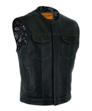 Biker Black Men's Motorcycle Leather Paisley Liner White Thread CLUB VEST®