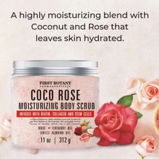 Coco Rose Body Scrub Exfoliator W/Biotin, Collagen, Moisturizing•First botany