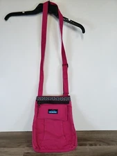 Kavu Keeper Crossbody Bag Purse Canvas PINK Adjustable Strap TEAL INTERIOR