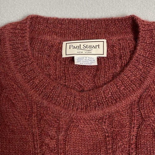 Paul Stuart Sweater Mens XL Maroon Red Alpaca Cable Knit Pullover Crew Neck - Picture 12 of 13