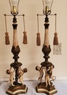 Vintage metal table lamps with cherubs and original tassels 29.5" x 8.5".  — photo 3